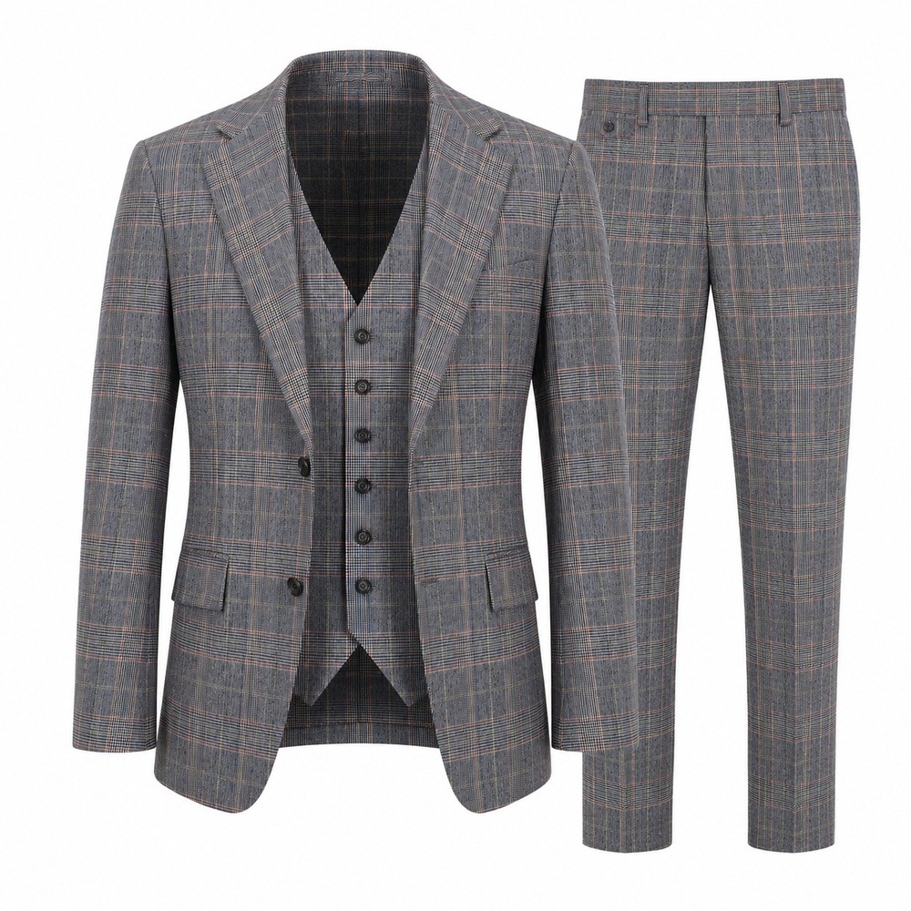 Vintage 70s 3 Piece Suit 44R Prince of Wales Plaid Dapper Wall Street Gangster